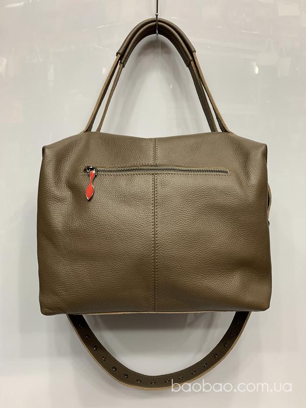Изображение товара: Khaki3202# - кожаная мягкая сумка- саквояж, формат А4, цвет визон 