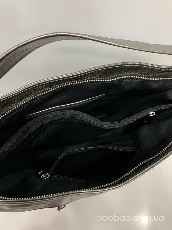 Изображение товара: #1056 - серебристая кожаная сумка- мешок, hobo