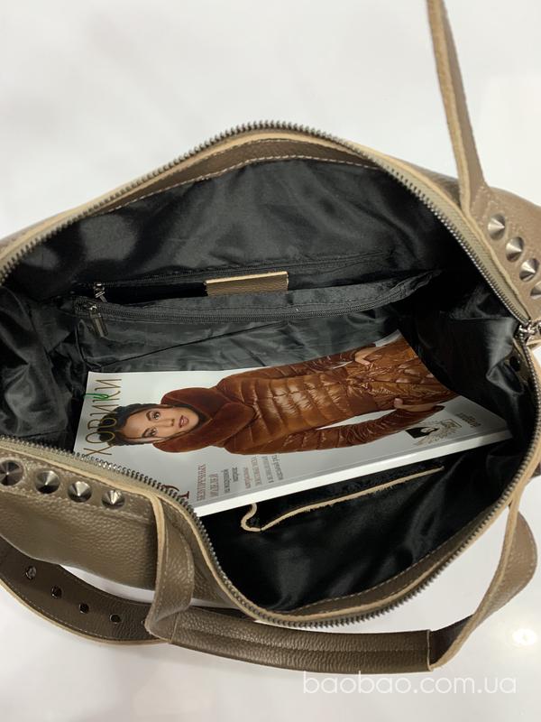 Изображение товара: Khaki3202# - кожаная мягкая сумка- саквояж, формат А4, цвет визон 