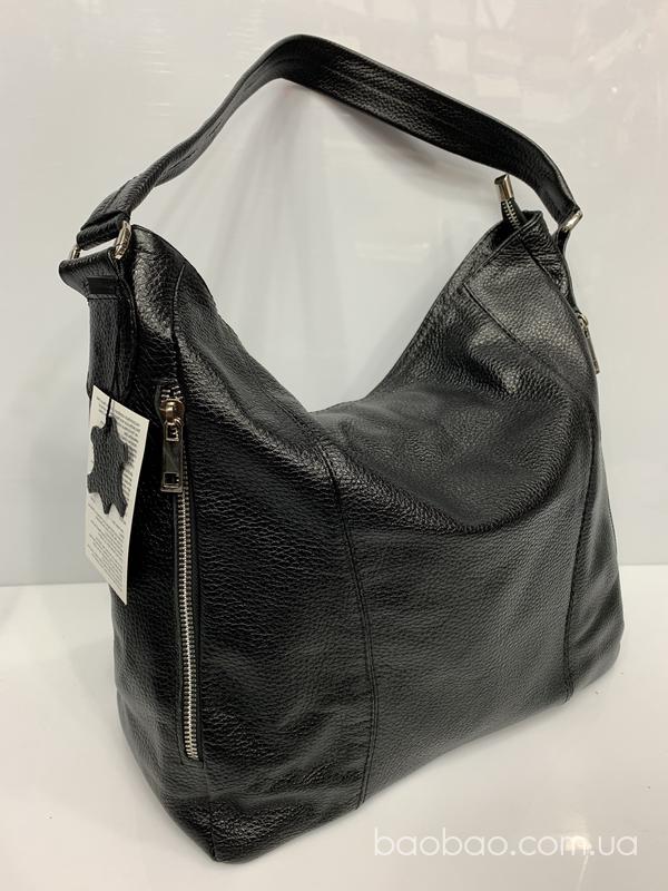 Изображение товара: #1056 - чёрная кожаная сумка- мешок, hobo 